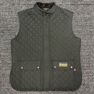 Belstaff Vest Jacket Men 48 Black Waistcoat Gilet Quilted Corduroy Collar Snap
